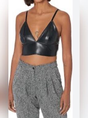 NWT Steve Madden Black Melika Faux Leather Bralette Size Large